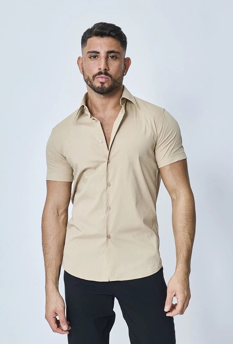 Cherolini Overhemd Korte Mouw Beige